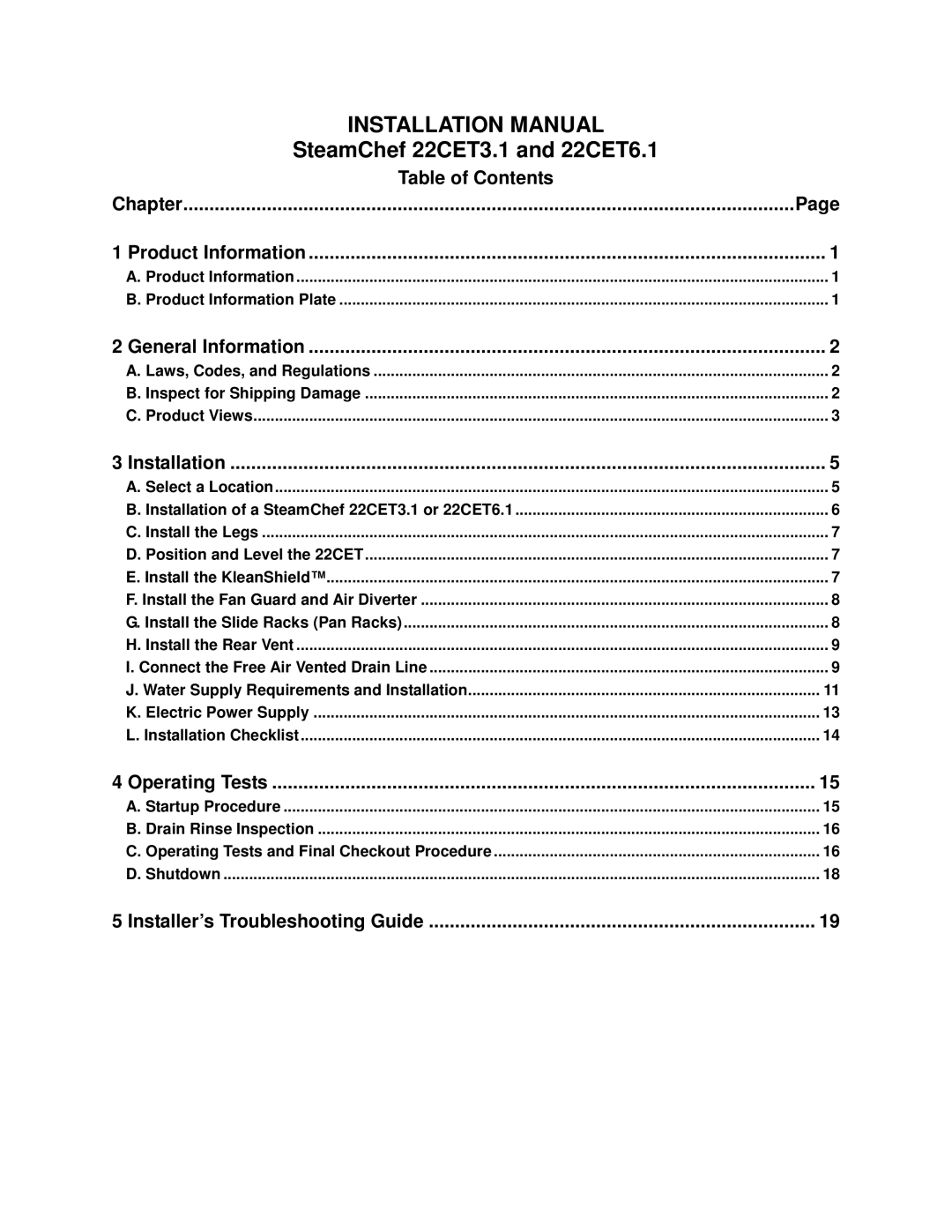 Cleveland Range 22CET6.1, 22CET3.1 installation manual Installation Manual 