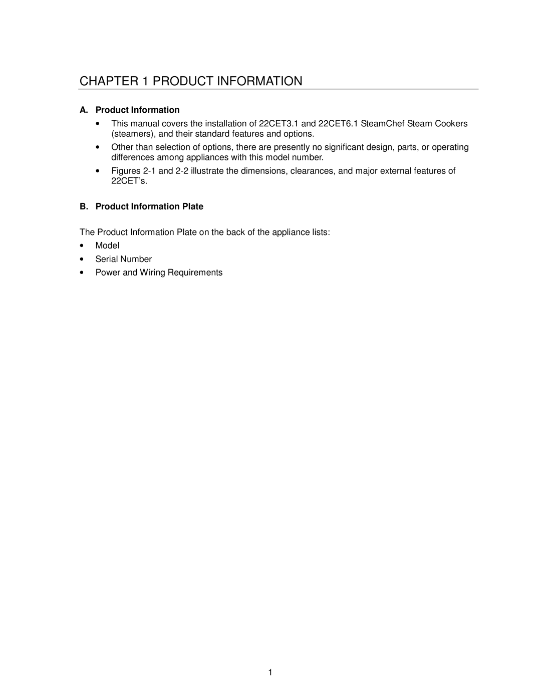 Cleveland Range 22CET3.1, 22CET6.1 installation manual Product Information Plate 