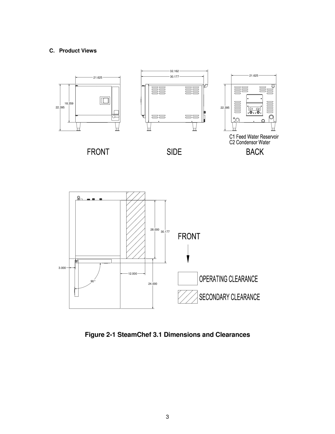 Cleveland Range 22CET3.1, 22CET6.1 installation manual SteamChef 3.1 Dimensions and Clearances, Product Views 