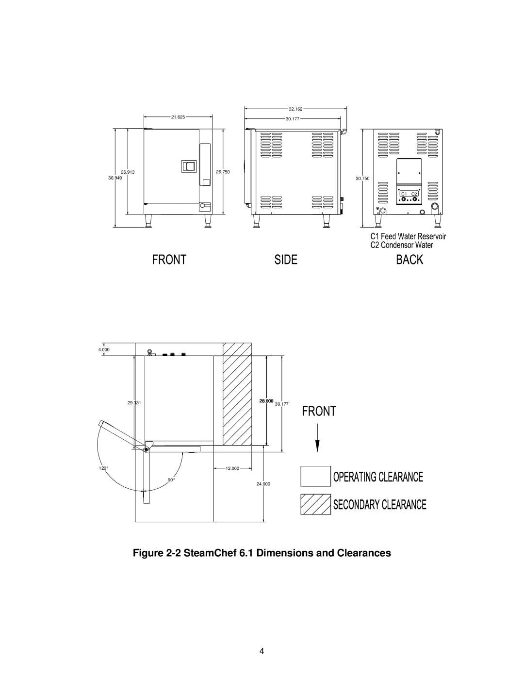 Cleveland Range 22CET6.1, 22CET3.1 installation manual SteamChef 6.1 Dimensions and Clearances 