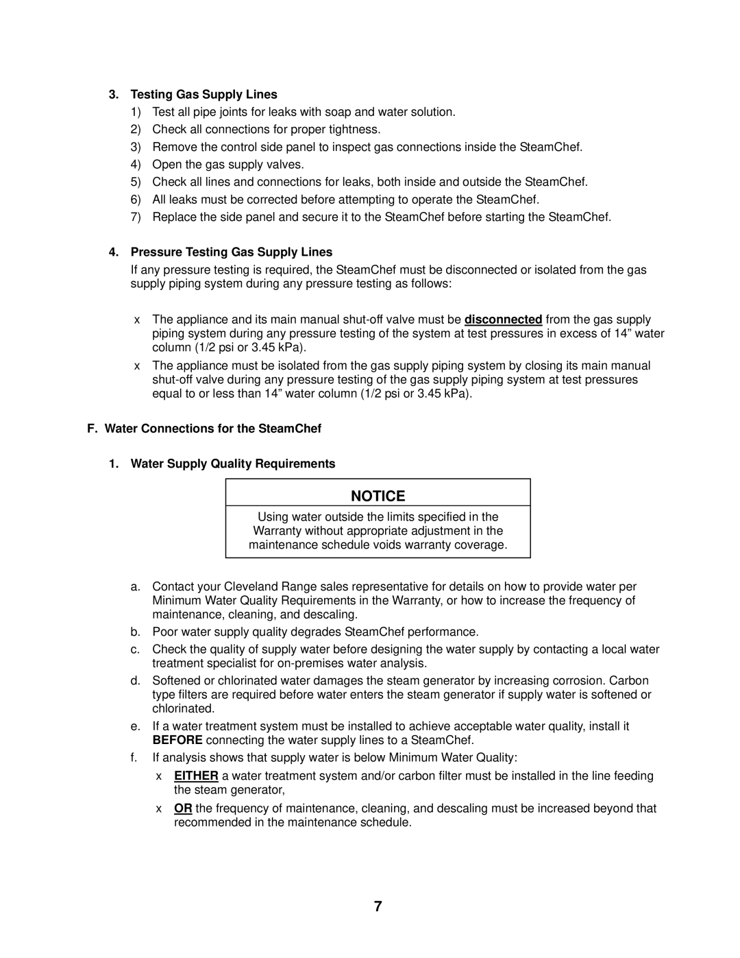 Cleveland Range 22CGT6, 22CGT3 installation manual Pressure Testing Gas Supply Lines 