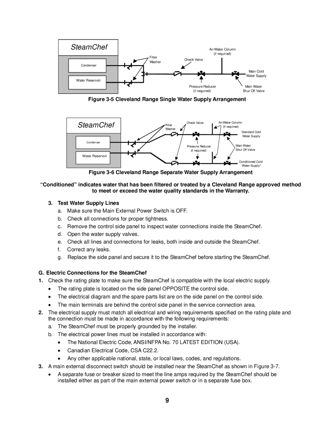 Cleveland Range 22CGT6, 22CGT3 Cleveland Range Single Water Supply Arrangement, Electric Connections for the SteamChef 