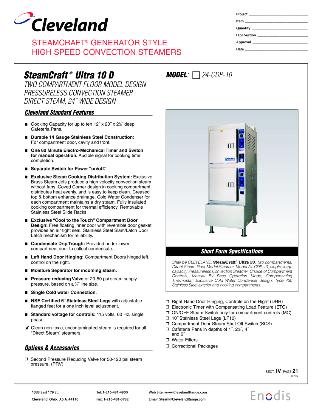 Cleveland Range 24-CDP-10 specifications Cleveland 