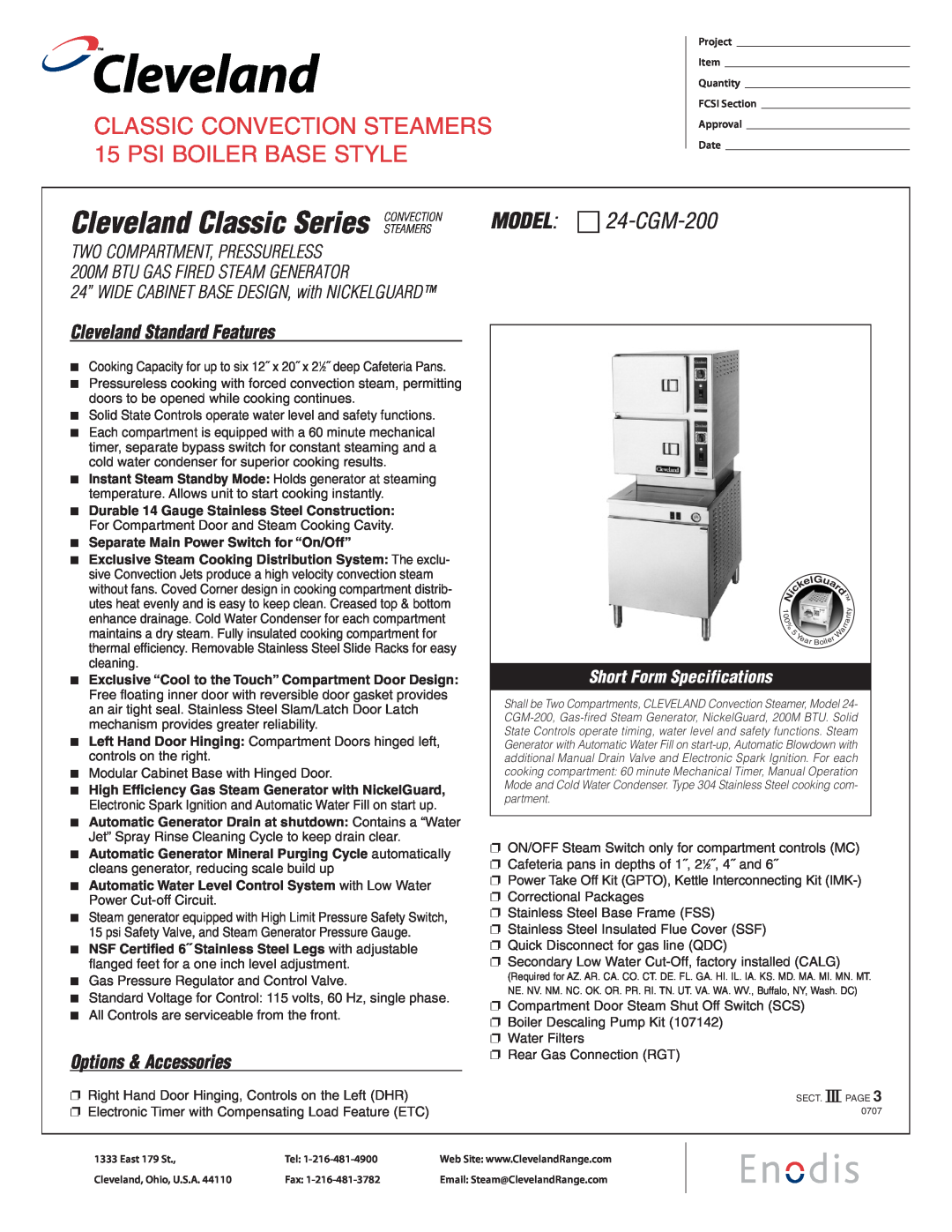 Cleveland Range specifications Cleveland Classic Series CONVECTION, MODEL χ 24-CGM-200, Cleveland Standard Features 
