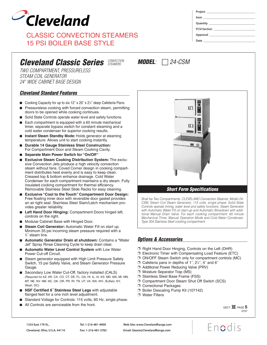 Cleveland Range 24-CSM specifications Cleveland Standard Features, Options & Accessories 