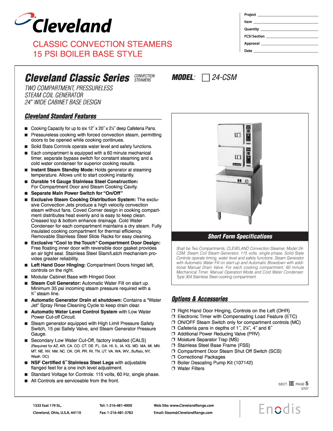 Cleveland Range specifications Cleveland Classic Series CONVECTION, MODEL χ 24-CSM, Cleveland Standard Features 