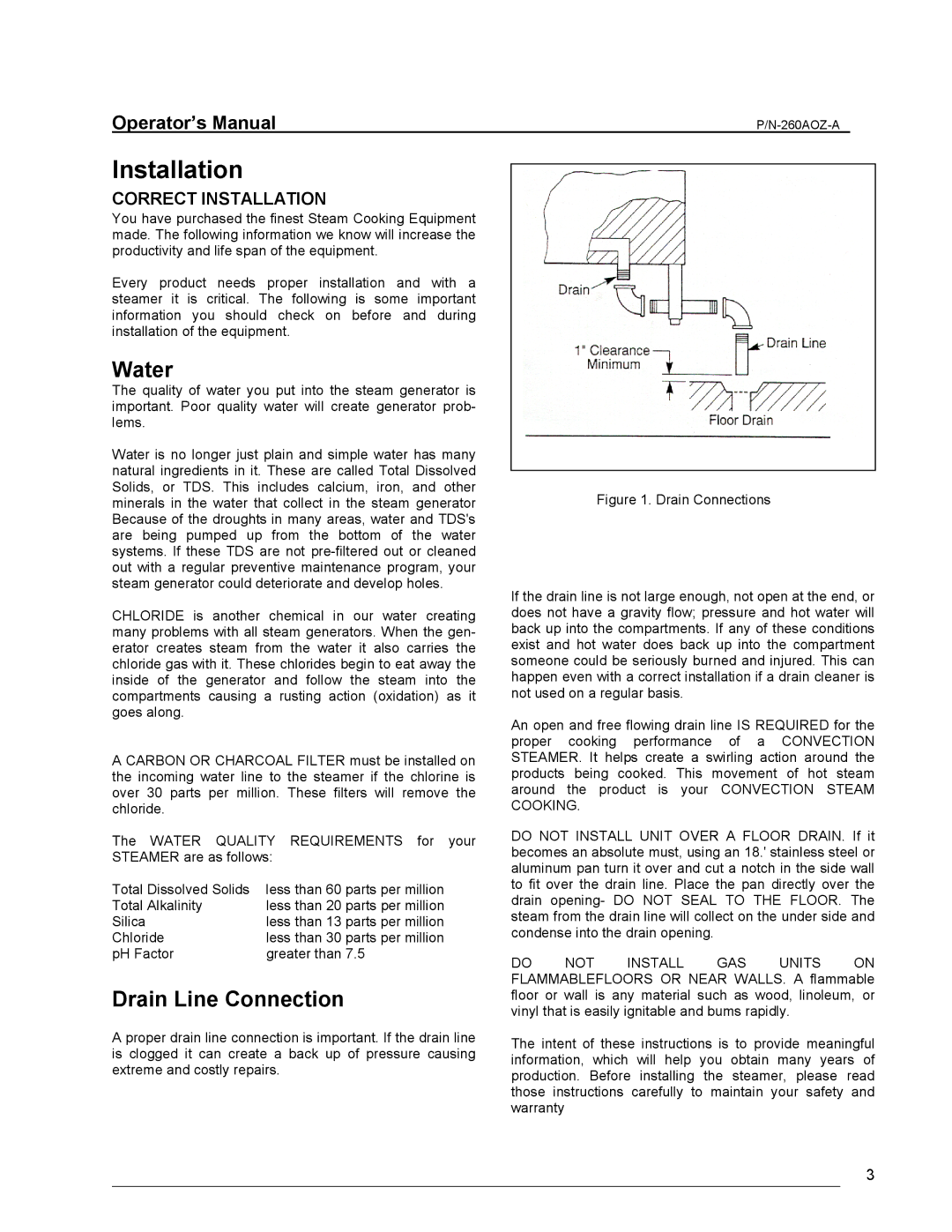 Cleveland Range 24/36CGM manual Water, Drain Line Connection, Operator’s Manual 