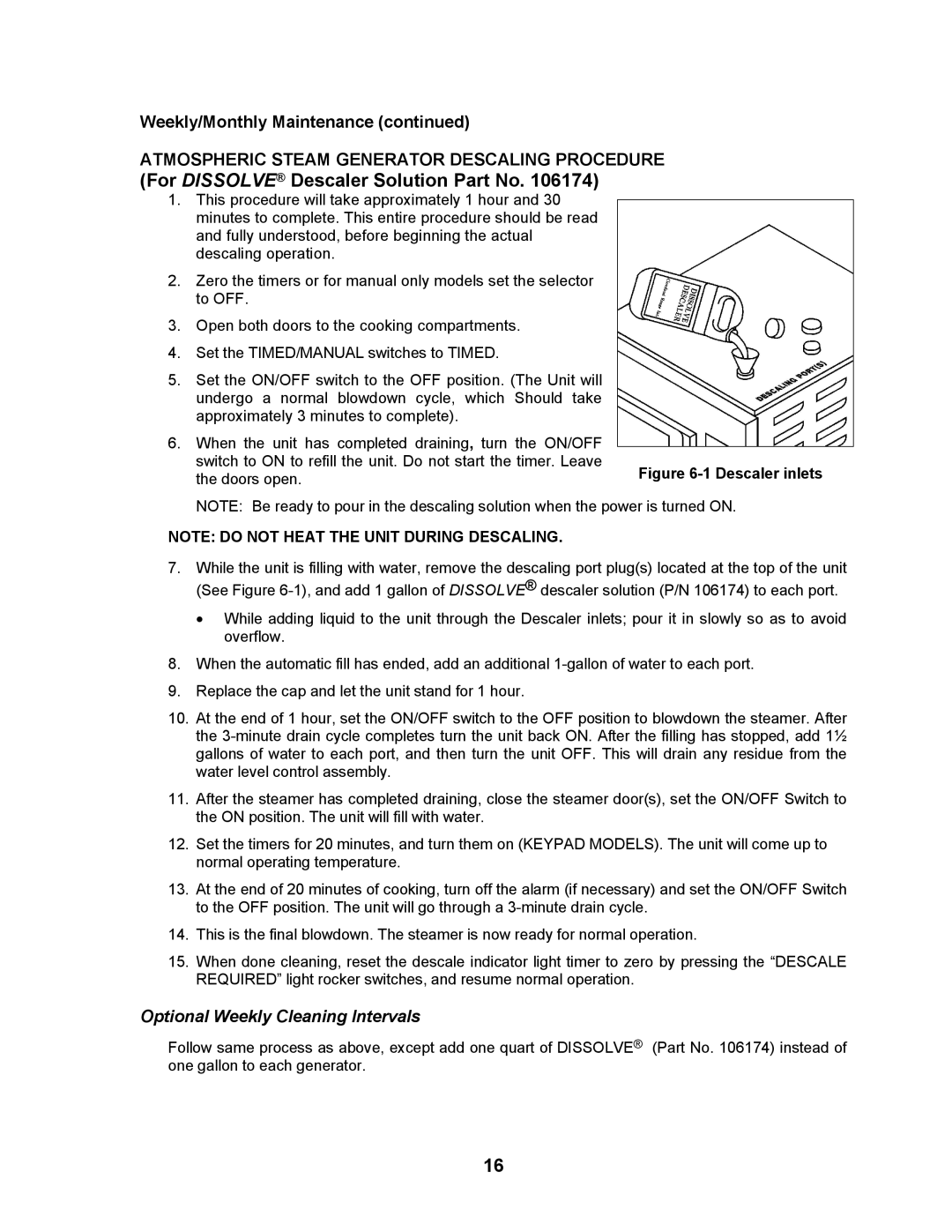 Cleveland Range 21CET16, 24CEA10 For Dissolve Descaler Solution Part No, Atmospheric Steam Generator Descaling Procedure 