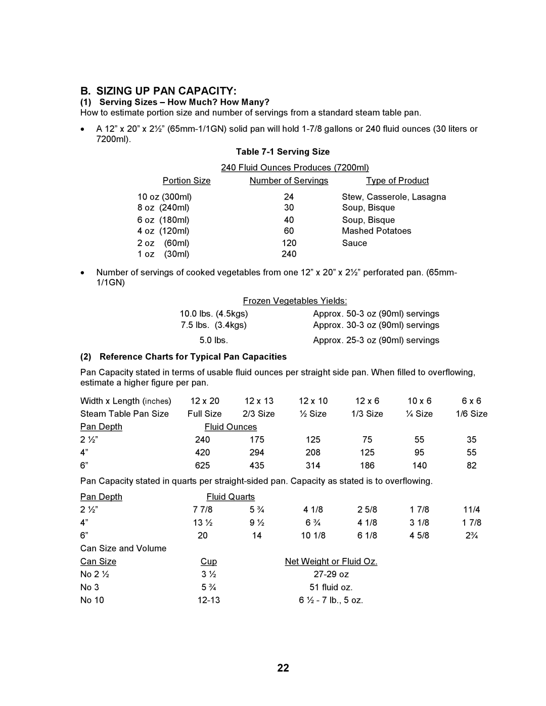 Cleveland Range 21CET16, 24CEA10, 21CET8 manual Sizing UP PAN Capacity, Serving Sizes How Much? How Many? 