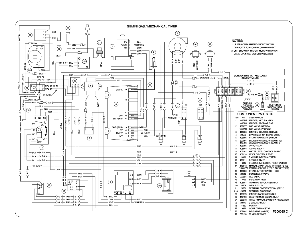 Cleveland Range 24CGA10.2 manual Gemini Gas / Mechanical Timer, Component Parts List, P300095 C, PRP11-4 