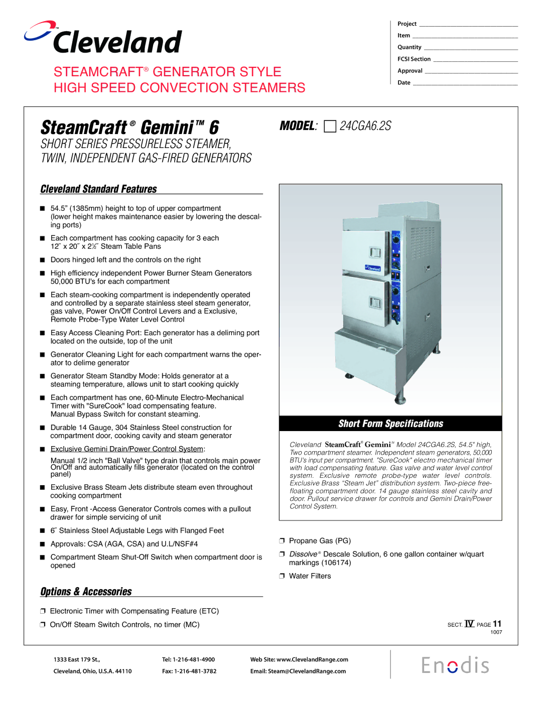 Cleveland Range 24CGA6.2S specifications Cleveland 