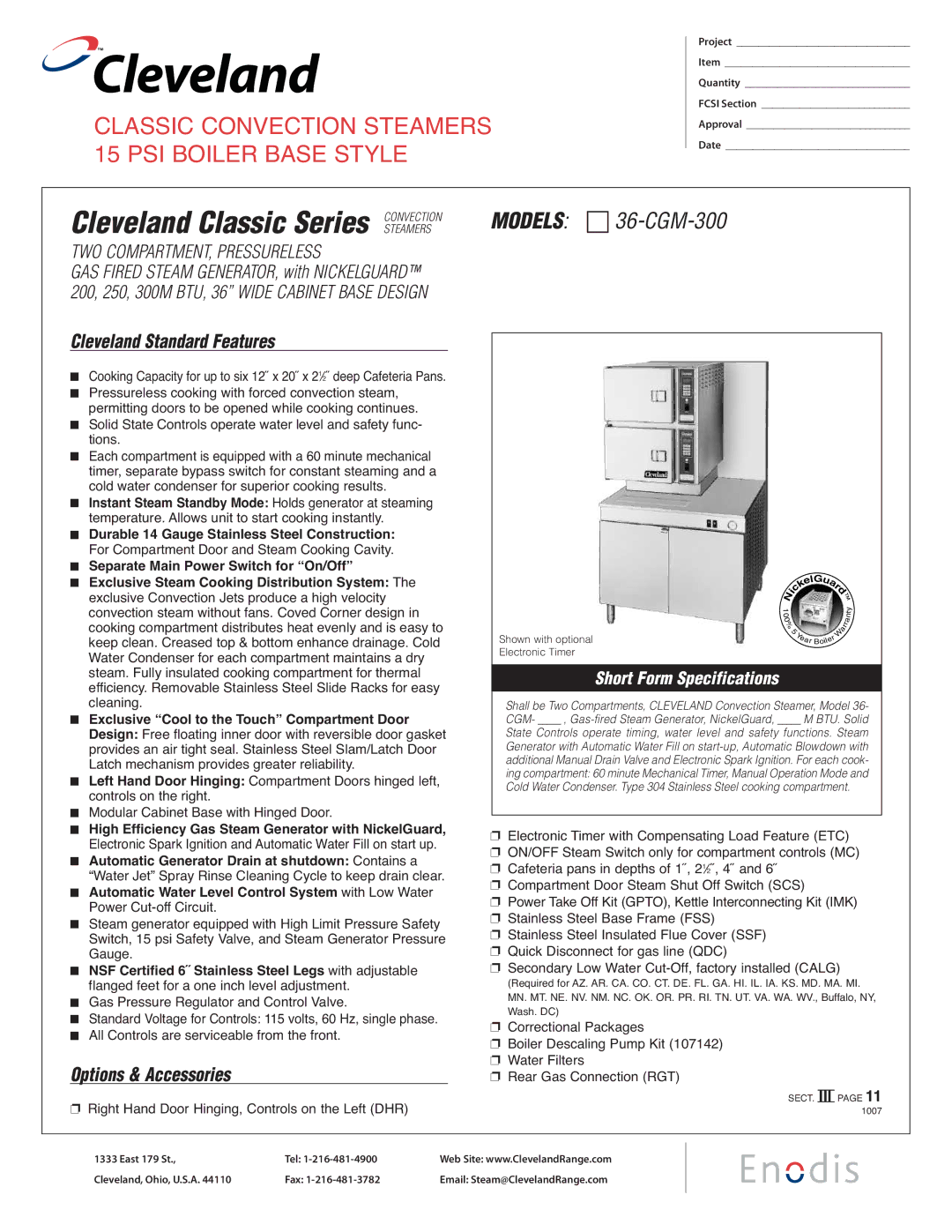 Cleveland Range 36-CGM-300 specifications Cleveland Standard Features, Options & Accessories 