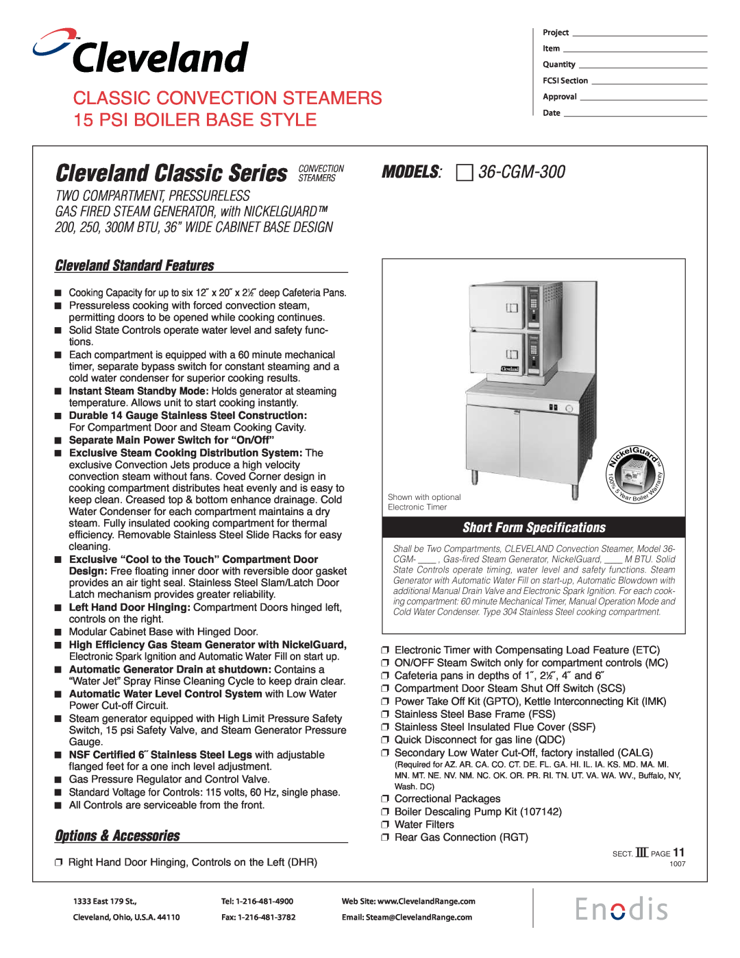 Cleveland Range specifications Cleveland Classic Series CONVECTION, MODELS 36-CGM-300, Cleveland Standard Features 