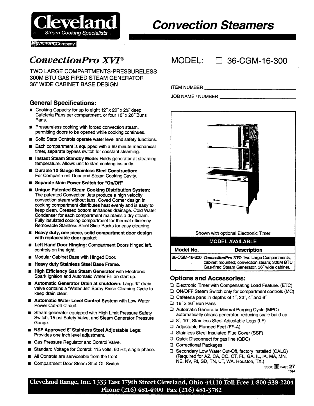 Cleveland Range 36CGM16, 36CSM16, 36CDM16 service manual 