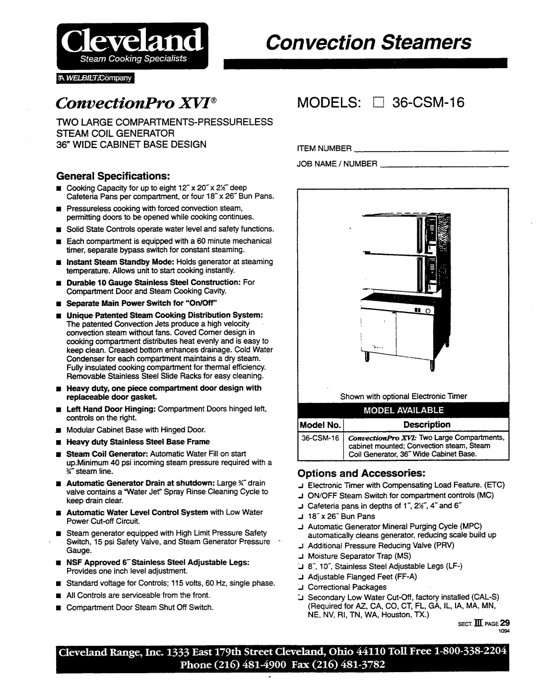 Cleveland Range 36CDM16, 36CGM16, 36CSM16 service manual 