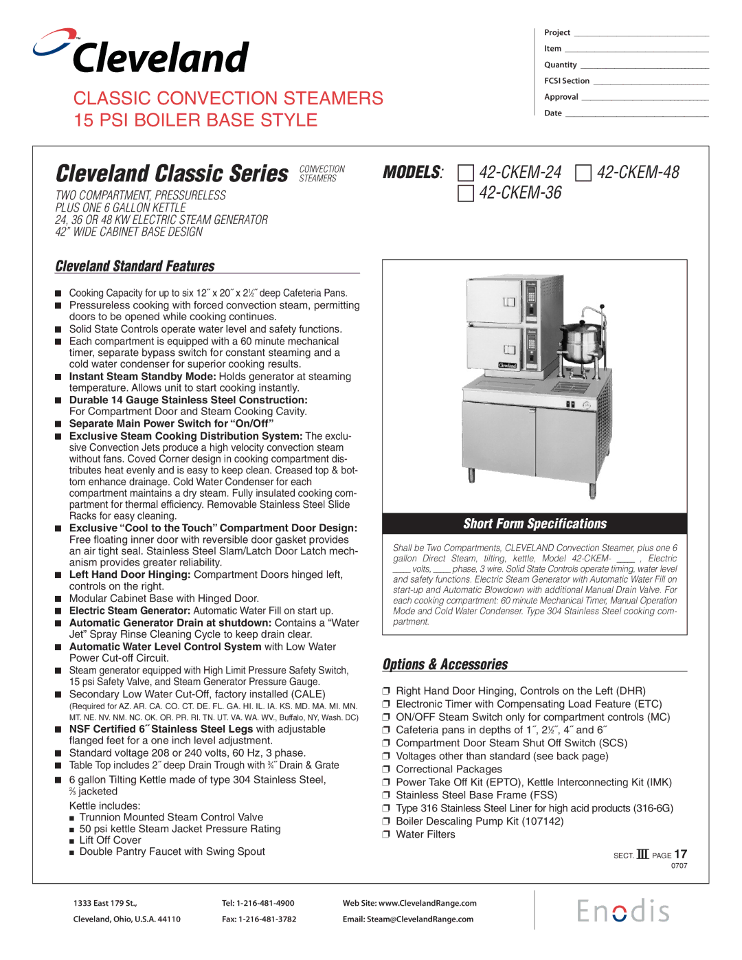 Cleveland Range 42-CKEM-24, 42-CKEM-36, 42-CKEM-48 specifications Cleveland 