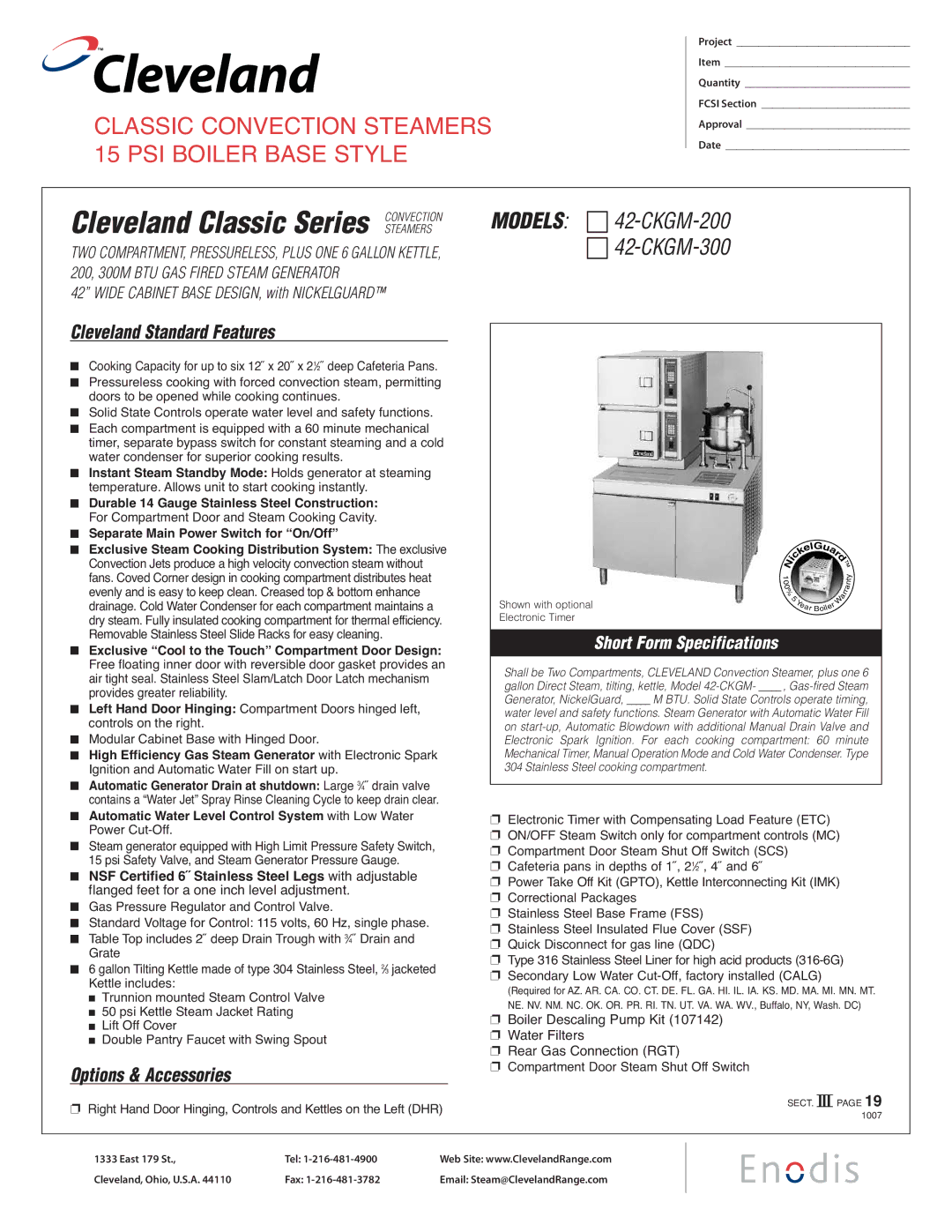 Cleveland Range 42-CKGM-200, 42-CKGM-300 specifications Cleveland Standard Features, Options & Accessories 