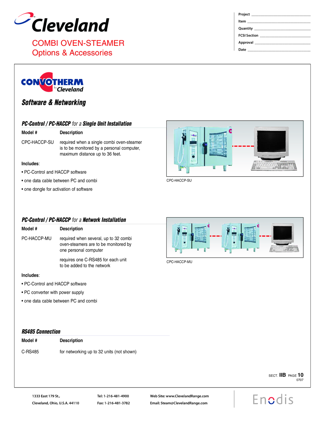 Cleveland Range CPC-HACCP-SU, C-RS485 manual PC-Control / PC-HACCP for a Single Unit Installation, RS485 Connection 