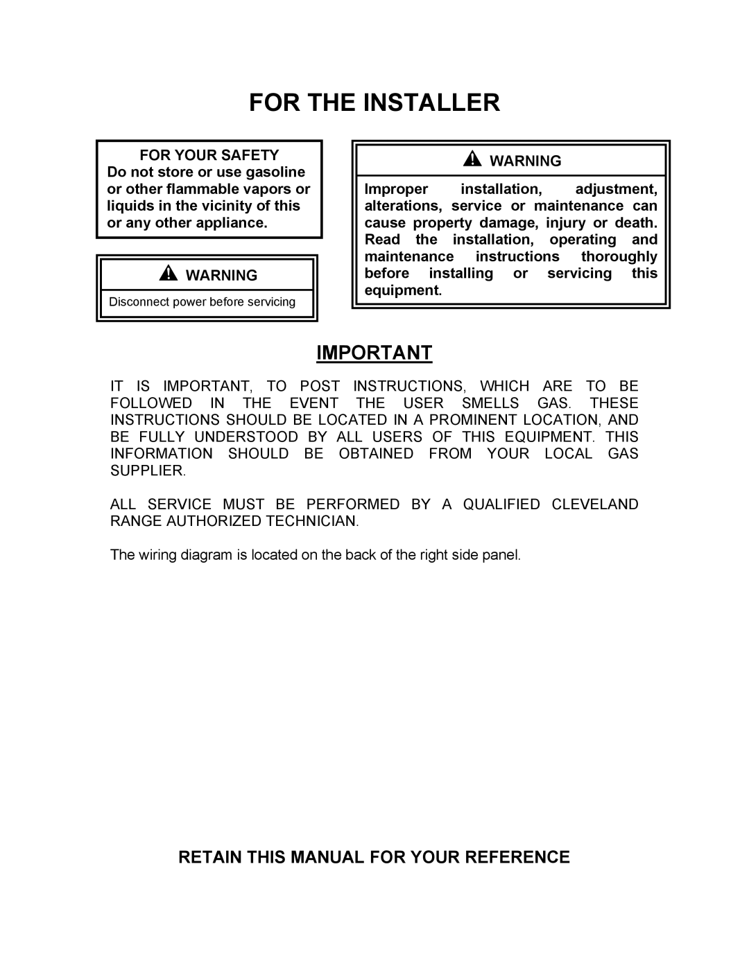 Cleveland Range CR28-FP, CR32-FP, CR28-DD, CR32-FFP, CR32-DD, CR28-FFP installation manual For the Installer 