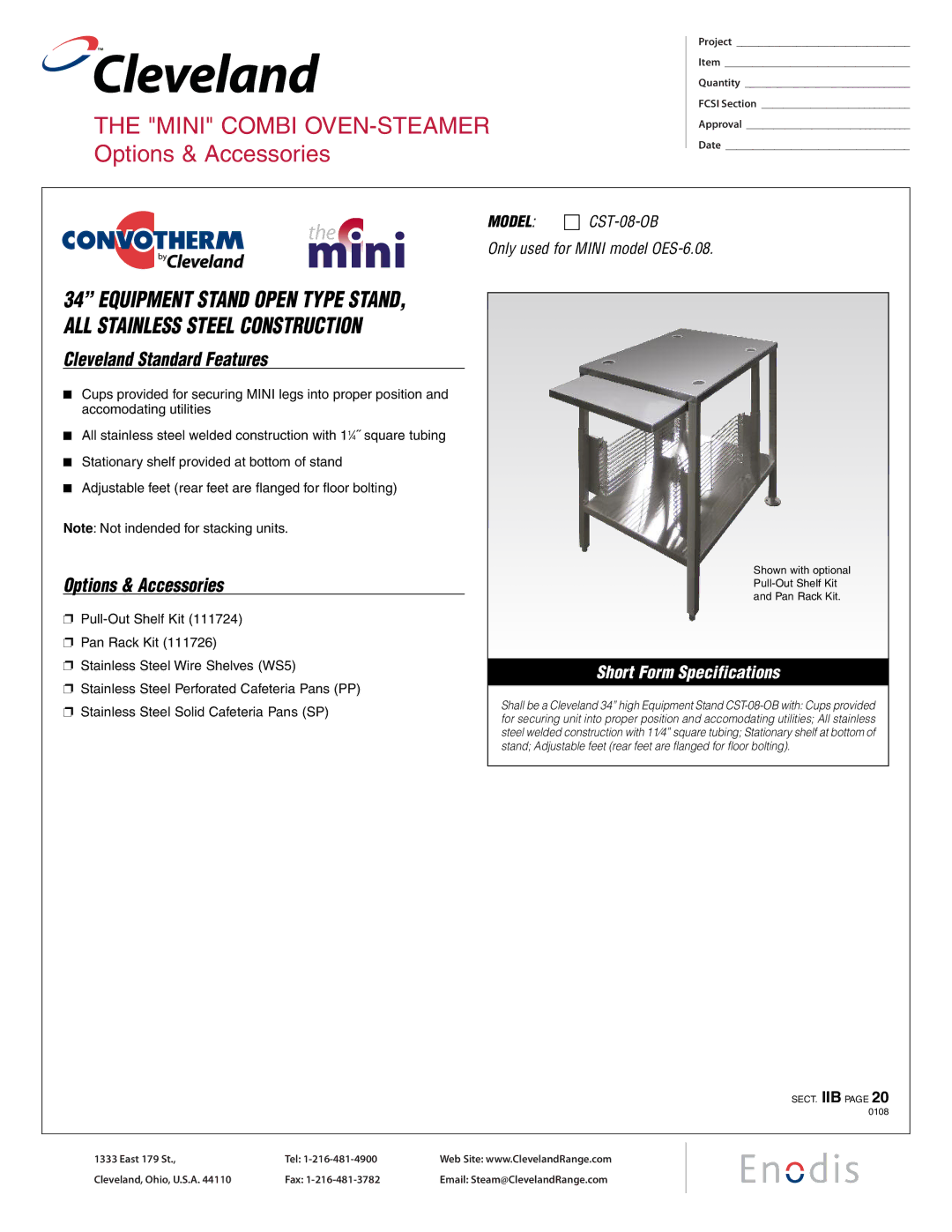 Cleveland Range CST 08-0B specifications Cleveland, Mini Combi OVEN-STEAMER Options & Accessories 