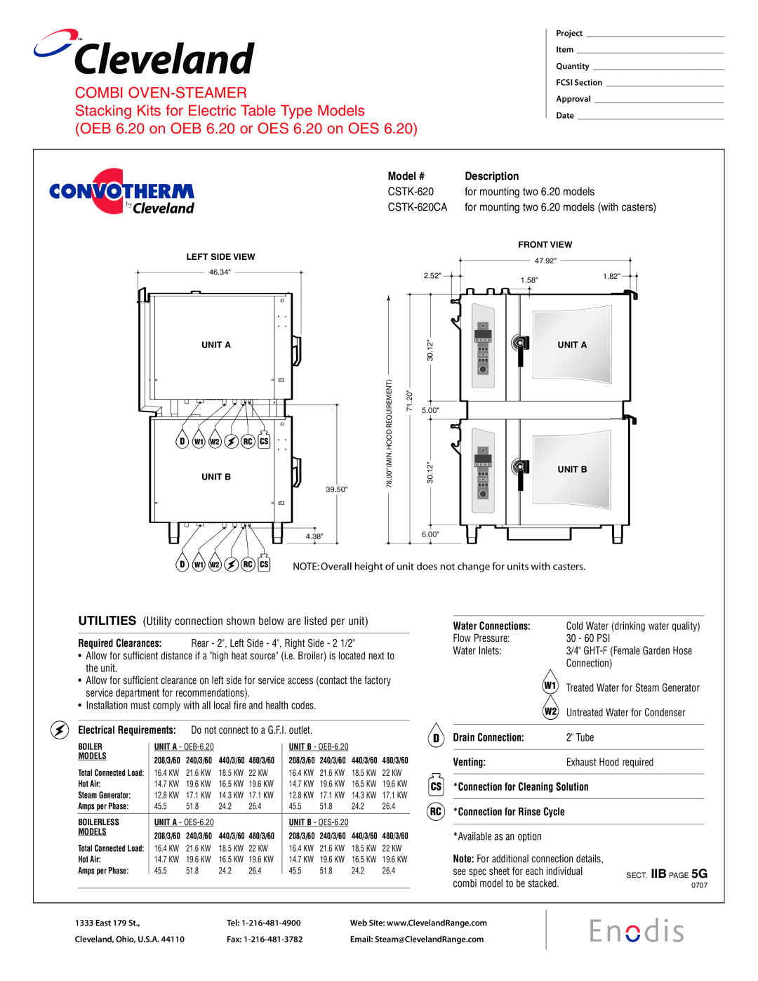 Cleveland Range CSTK-610CA manual Drain Connection Tube Venting Exhaust Hood required 