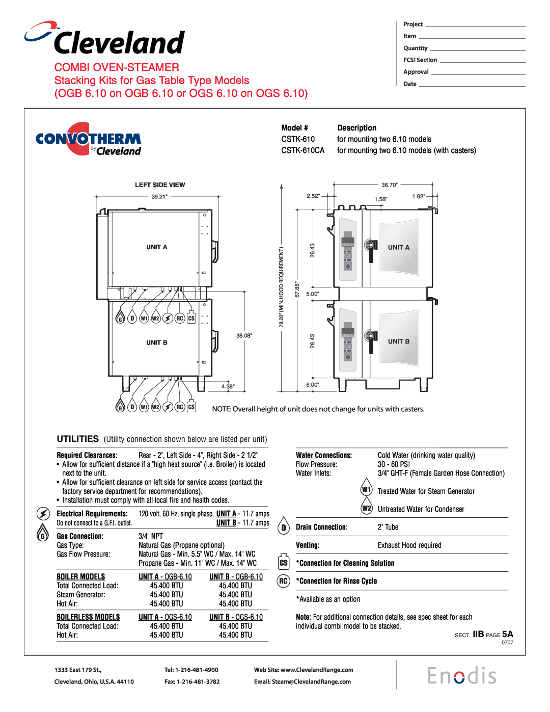 Cleveland Range CSTK-610 manual COMBI OVEN-STEAMER Stacking Kits for Gas Table Type Models, byCleveland, Model # 