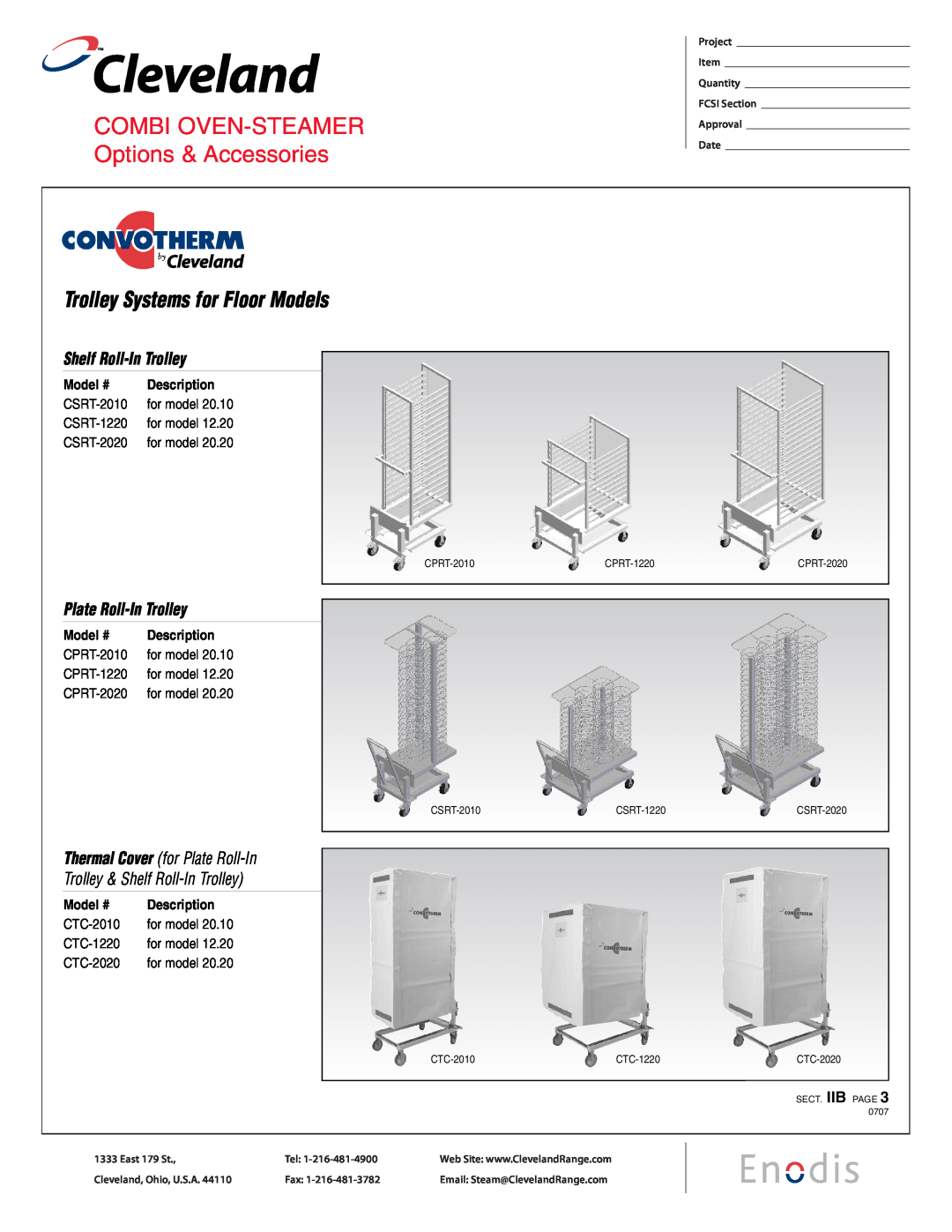 Cleveland Range CTC-1220 manual Shelf Roll-In Trolley, Plate Roll-In Trolley, Cleveland, Trolley Systems for Floor Models 