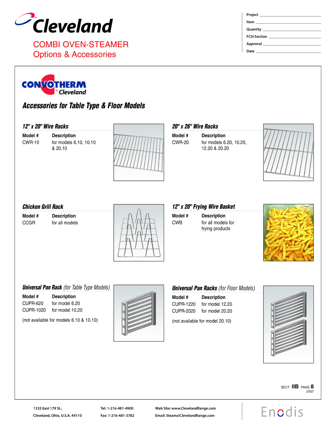 Cleveland Range CWR-20, CWR-10 manual 12 x 20 Wire Racks 20 x 26 Wire Racks, Chicken Grill Rack 12 x 20 Frying Wire Basket 