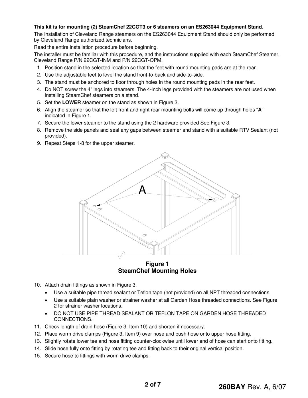 Cleveland Range ffbgf installation instructions SteamChef Mounting Holes 