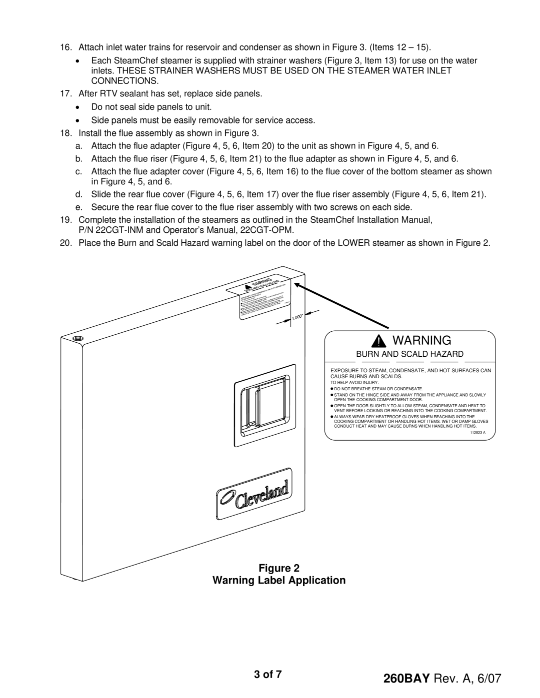 Cleveland Range ffbgf installation instructions Burn and Scald Hazard 