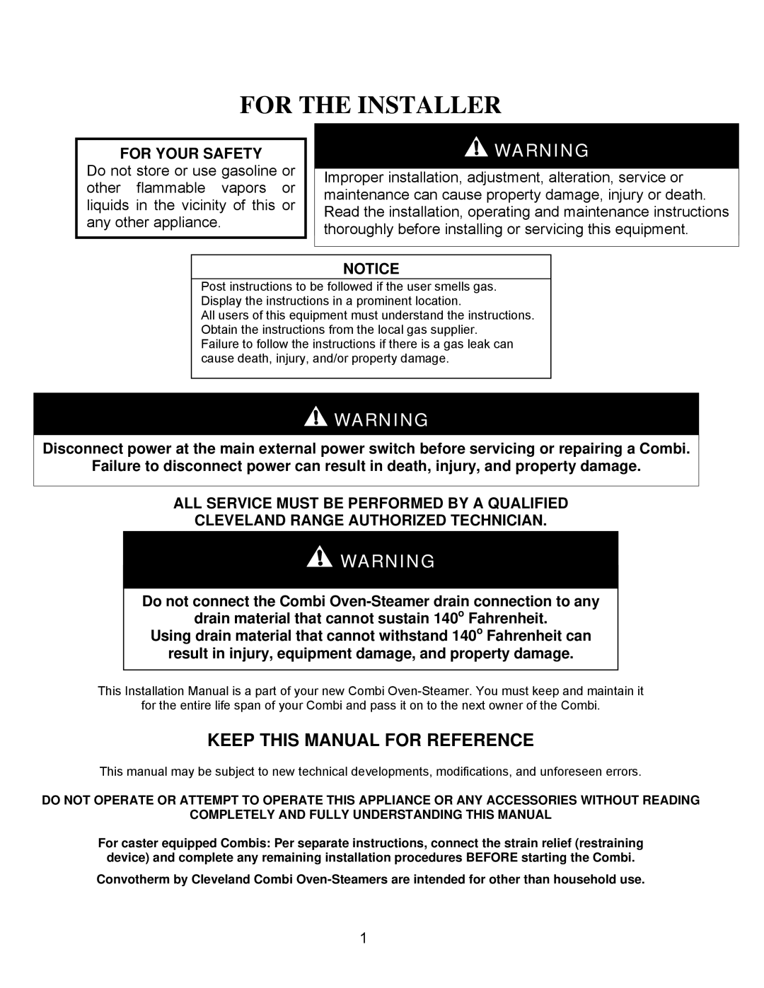 Cleveland Range Gas 20.20 manual For the Installer 