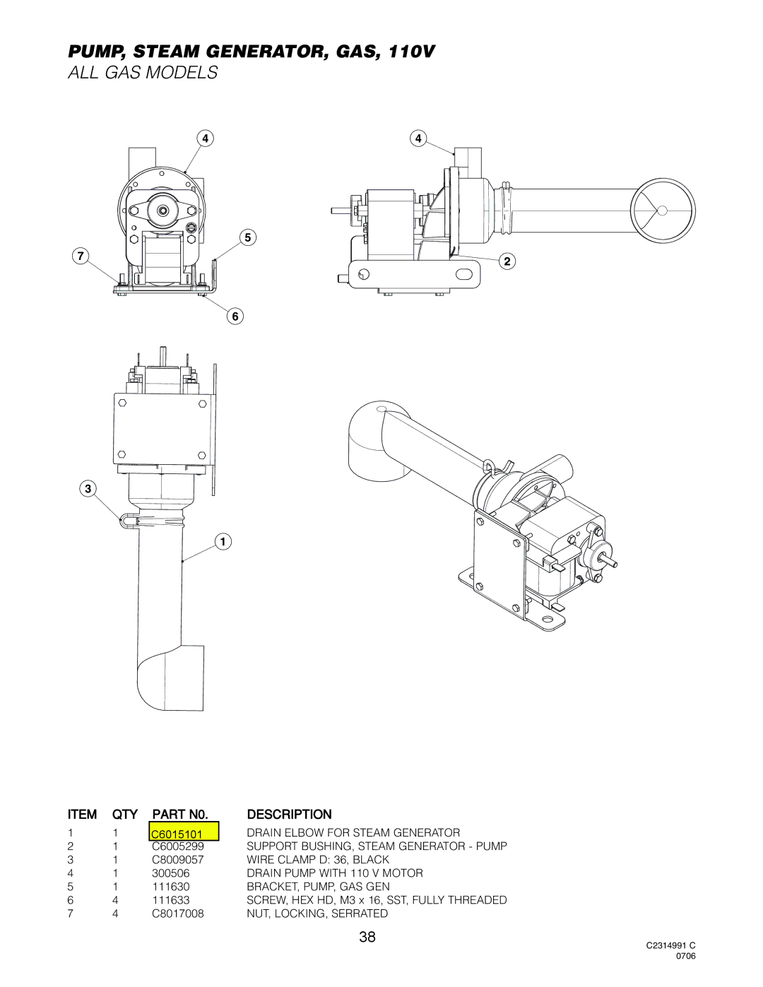 Cleveland Range Gas 20.20 manual PUMP, Steam GENERATOR, GAS 