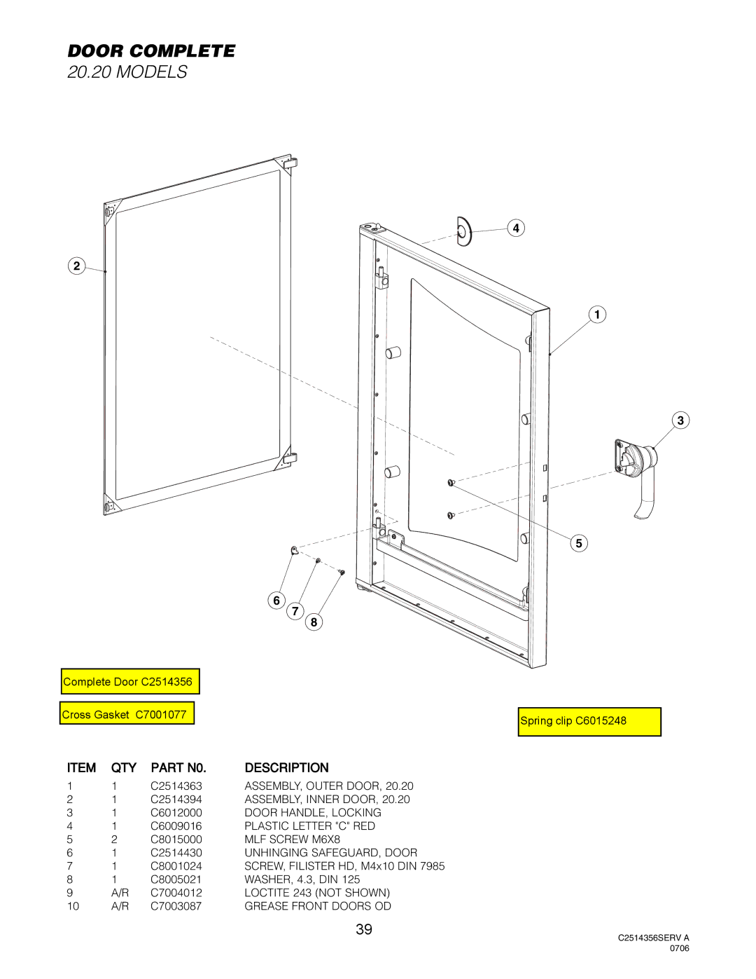 Cleveland Range Gas 20.20 manual Door Complete, Models 