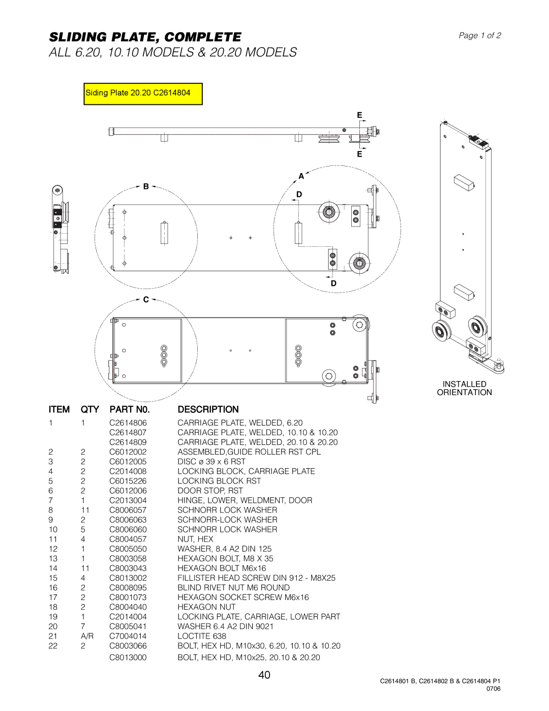 Cleveland Range Gas 20.20 manual Sliding PLATE, Complete, ALL 6.20, 10.10 Models & 20.20 Models 