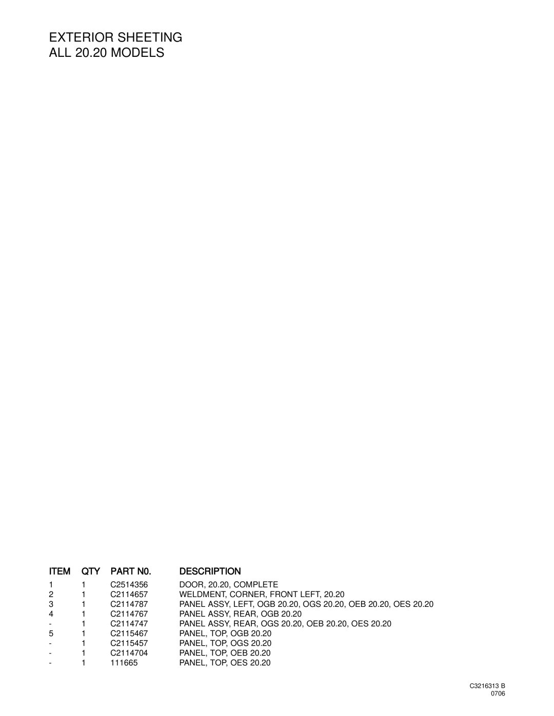 Cleveland Range Gas 20.20 manual Exterior Sheeting 