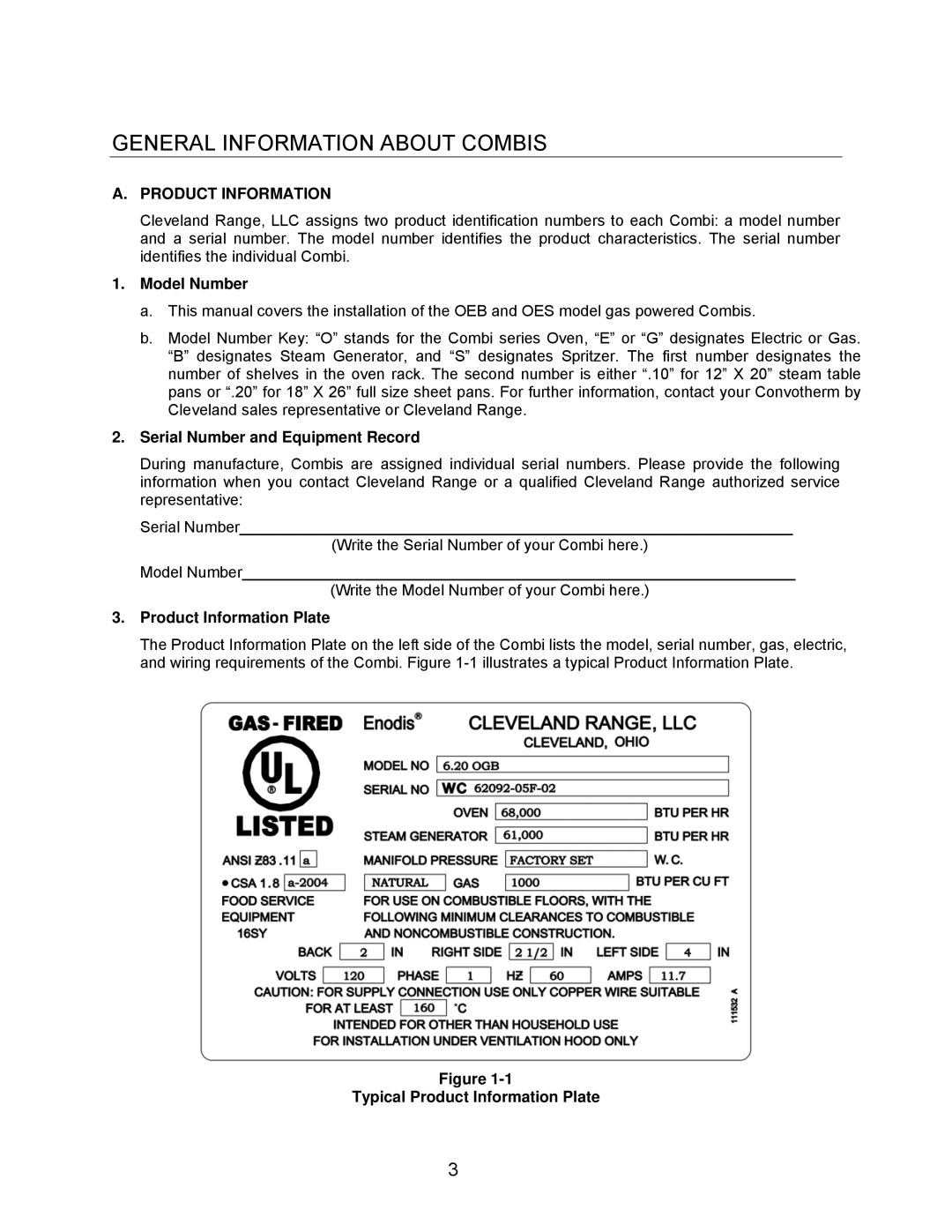 Cleveland Range Gas 20.20 manual General Information about Combis 