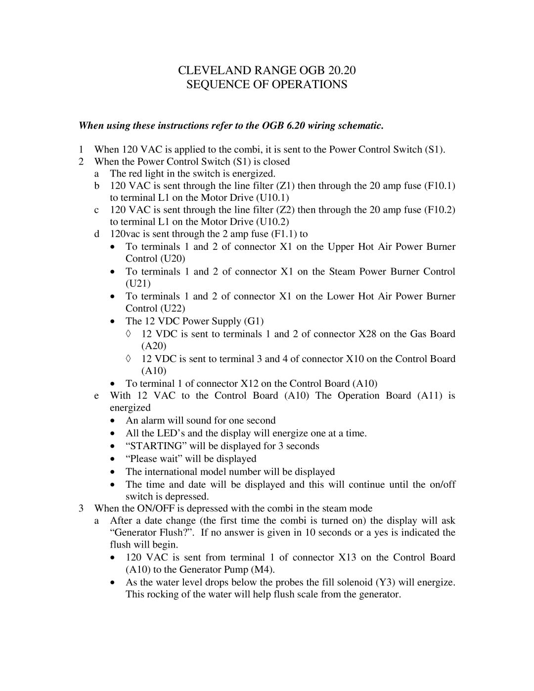 Cleveland Range Gas 20.20 manual Cleveland Range OGB Sequence of Operations 