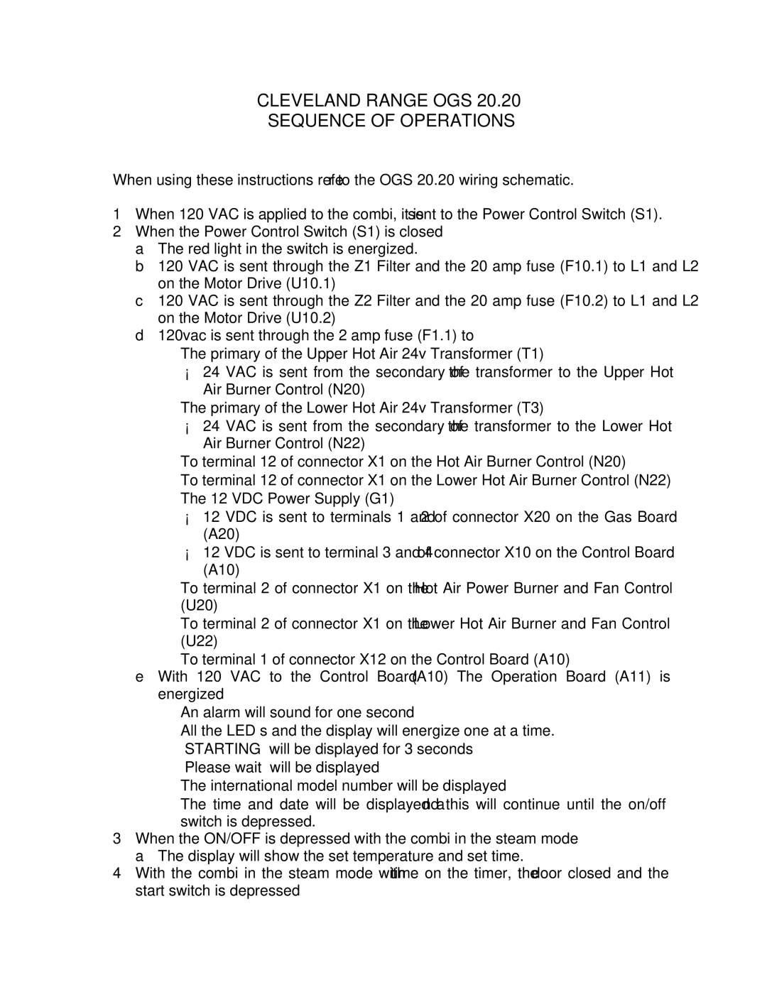 Cleveland Range Gas 20.20 manual Cleveland Range OGS Sequence of Operations 