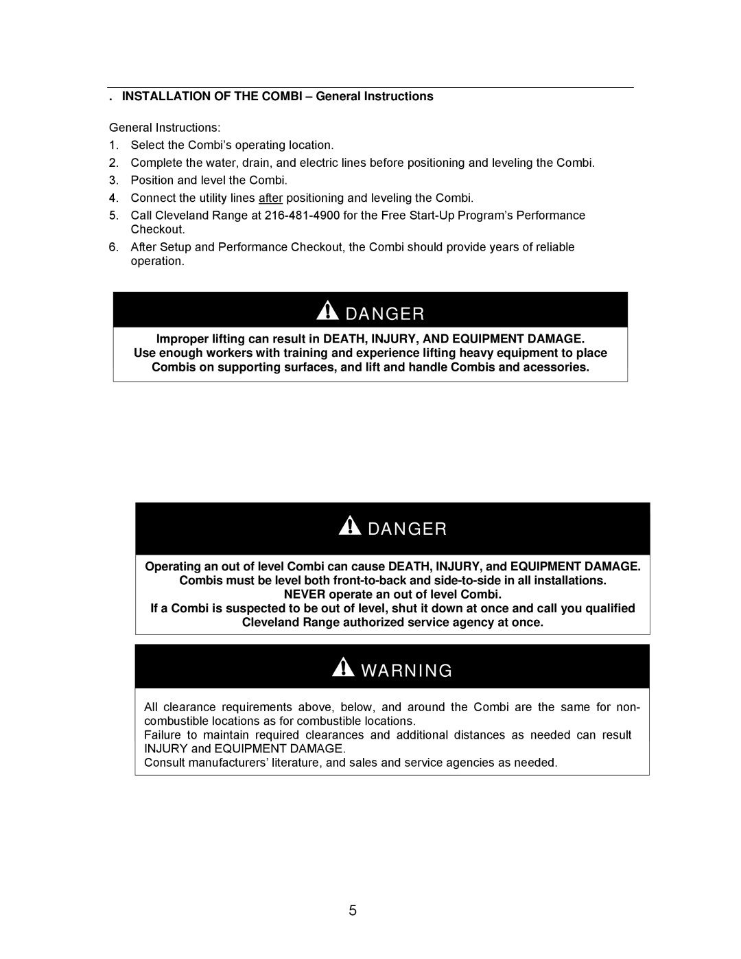 Cleveland Range Gas 20.20 manual Installation of the Combi General Instructions 