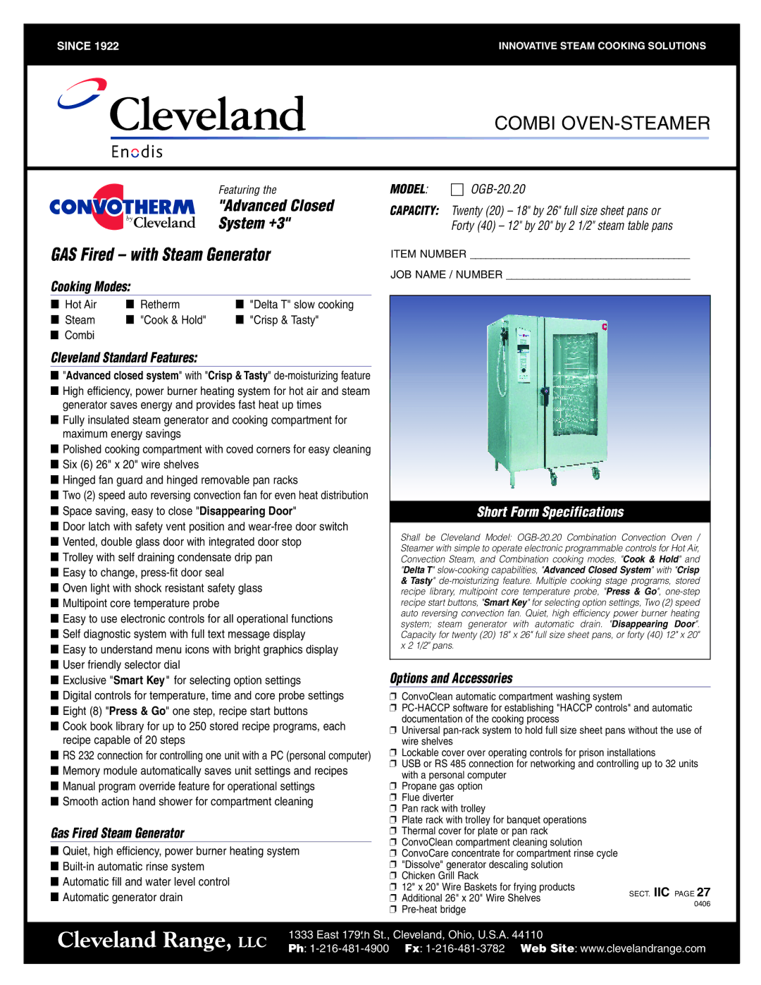 Cleveland Range Gas 20.20 manual Cleveland Range, LLC 