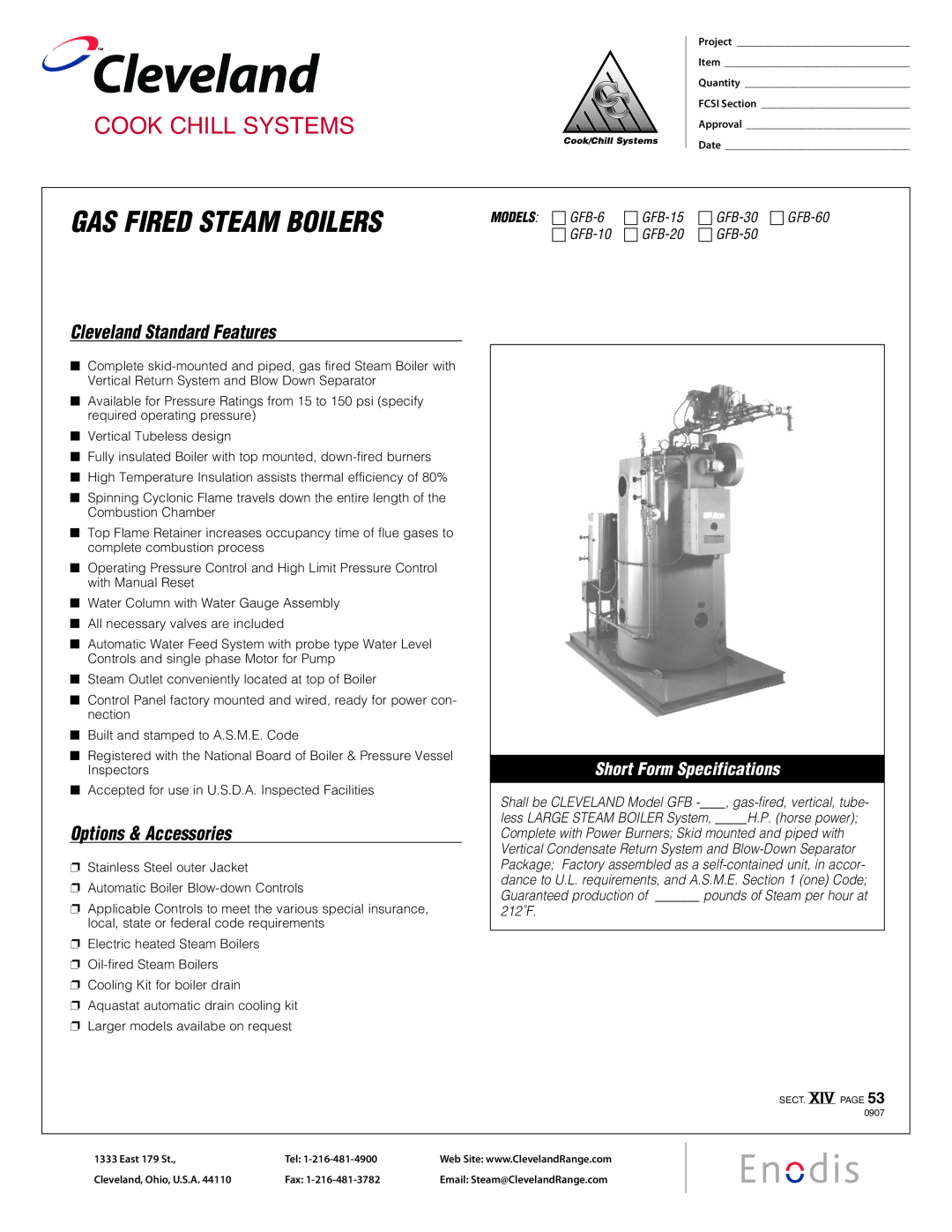 Cleveland Range GFB-60 specifications Gas Fired Steam Boilers, Cook Chill Systems, Cleveland Standard Features 