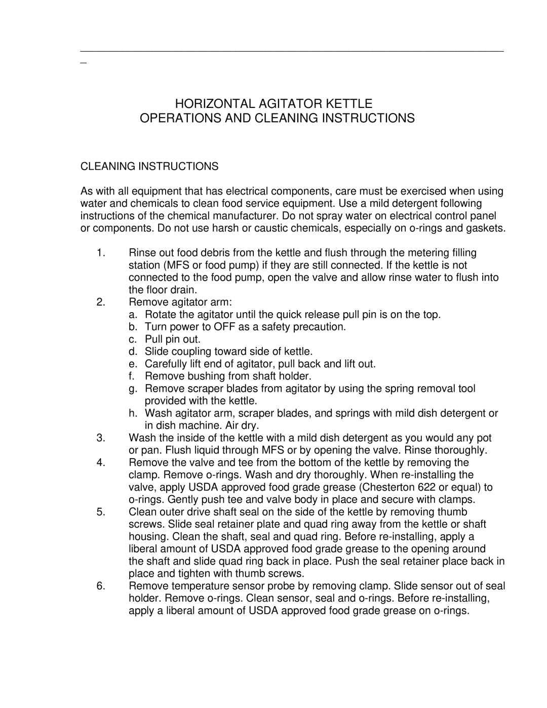 Cleveland Range HA-MKDL-60-CC, HA-MKDL-200-CC, HA-MKDL-300-CC, HA-MKDL-100-CC, HA-MKDL-150-CC Cleaning Instructions 