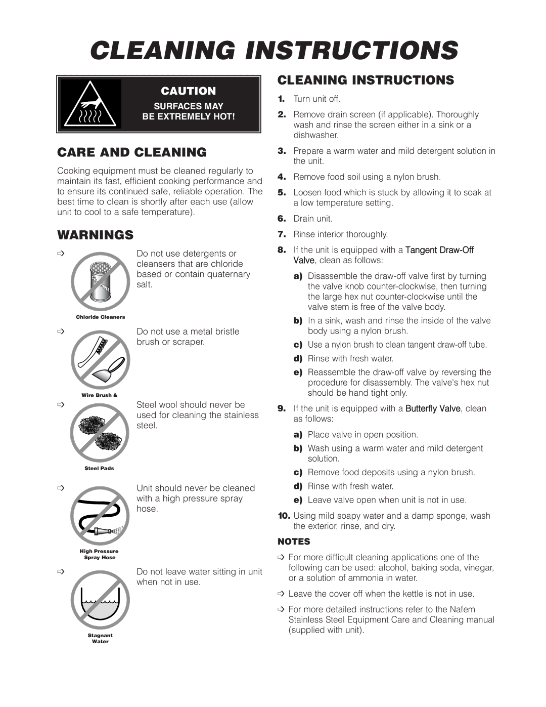 Cleveland Range HA-MKGL-80-CC-T, HA-MKGL-100-CC-T, HA-MKGL-60-T, HA-MKGL-60-CC Care and Cleaning, Cleaning Instructions 