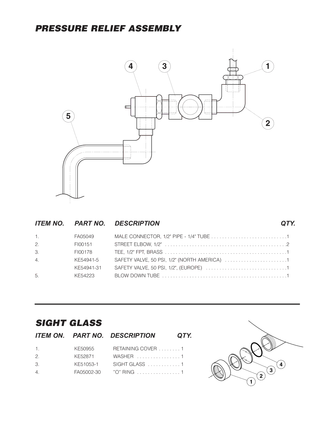 Cleveland Range HA-MKGL-80, HA-MKGL-100-CC-T, HA-MKGL-60-T, HA-MKGL-60-CC manual Pressure Relief Assembly, Sight Glass 