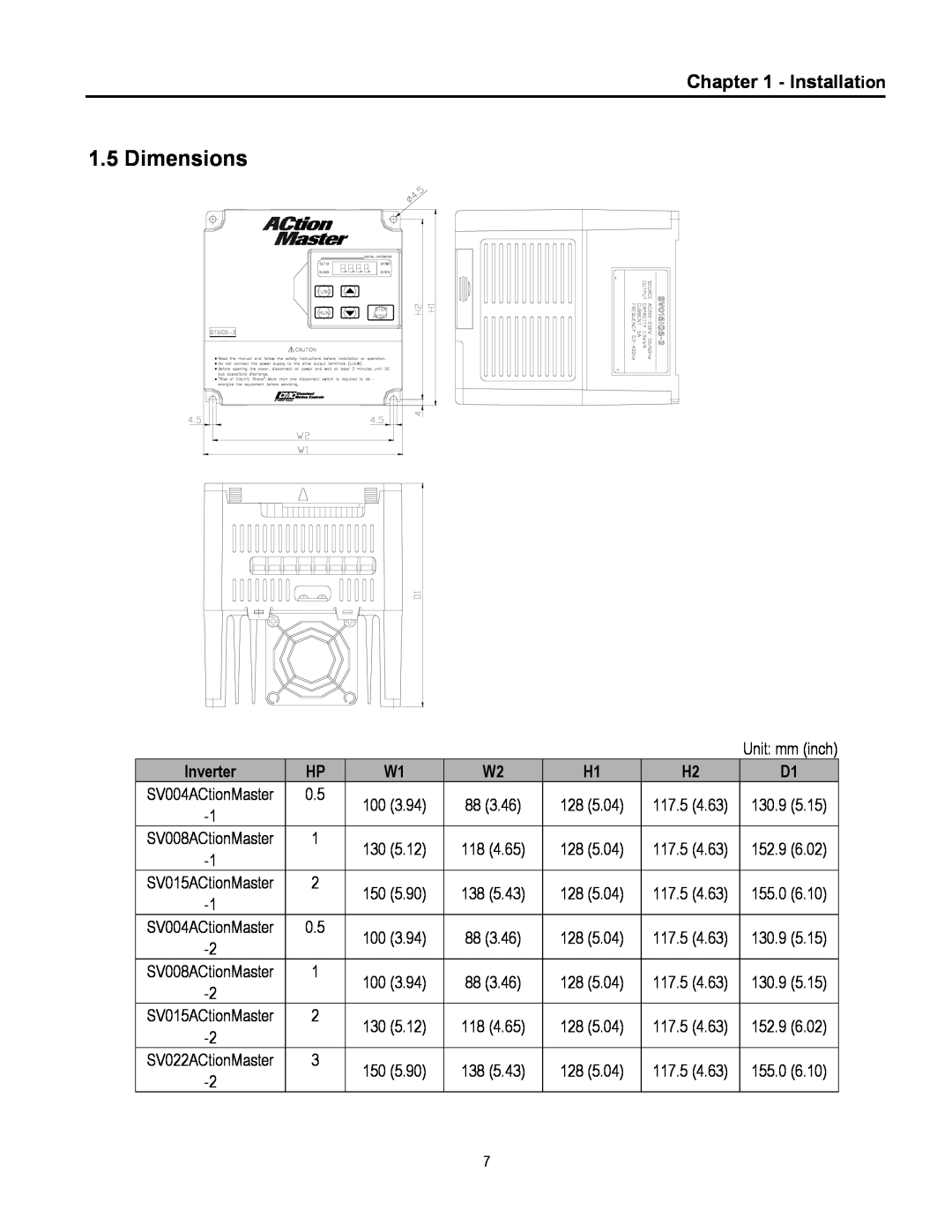Cleveland Range inverter manual Dimensions, Installation, Inverter 