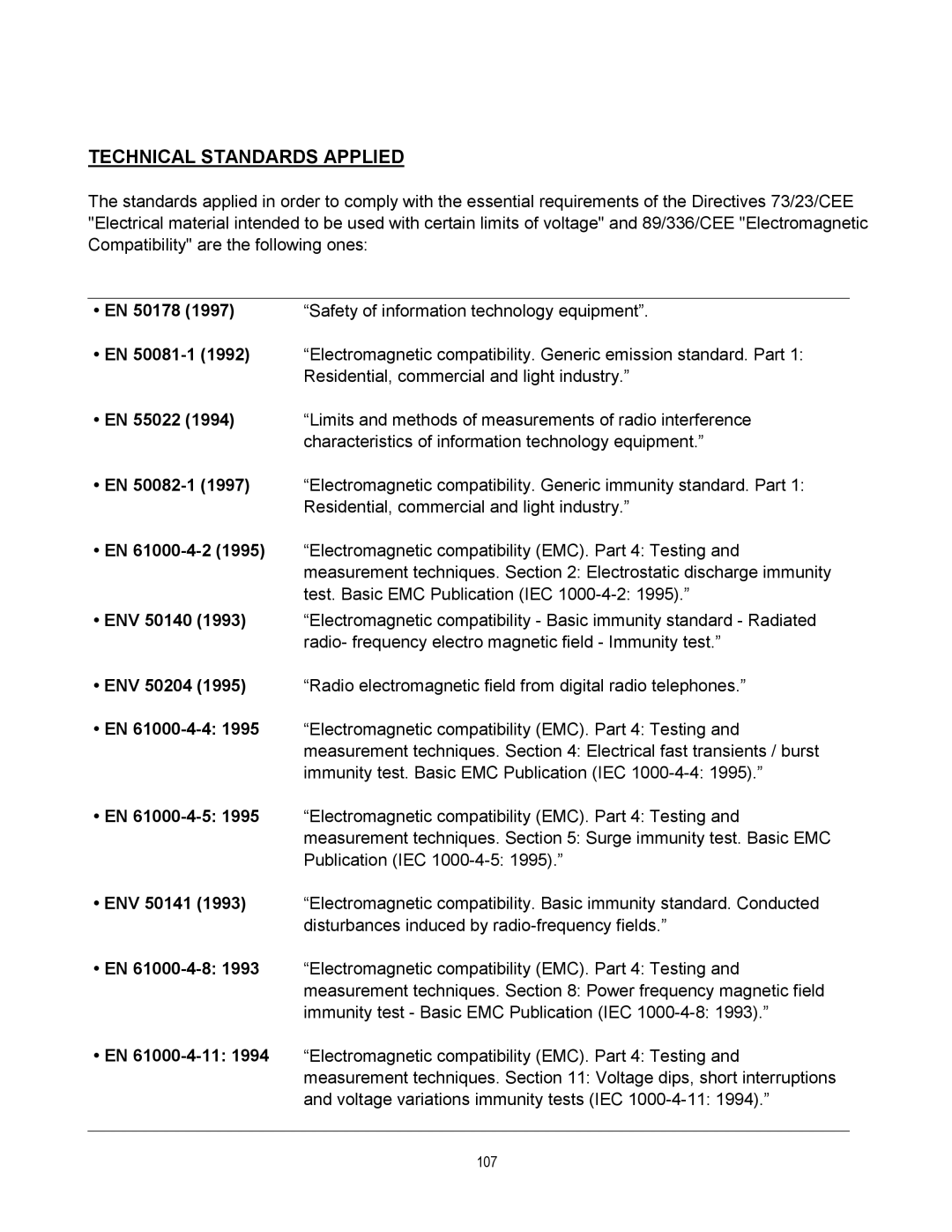 Cleveland Range inverter manual EN 50178, Safety of information technology equipment, EN 55022 