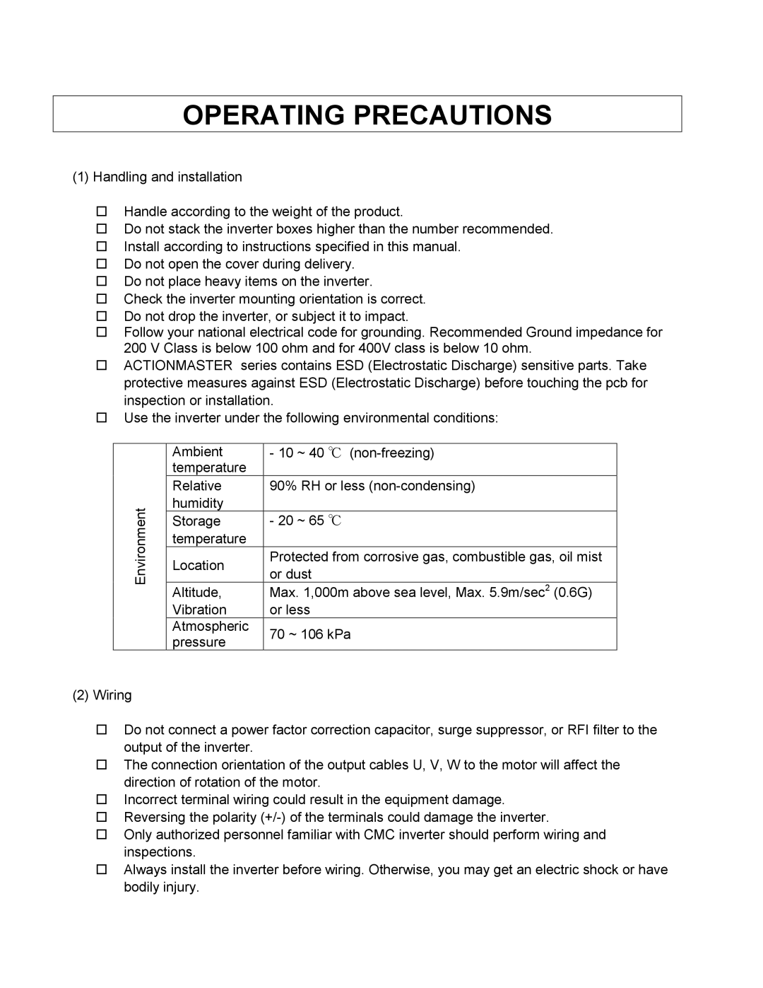 Cleveland Range inverter manual Operating Precautions 