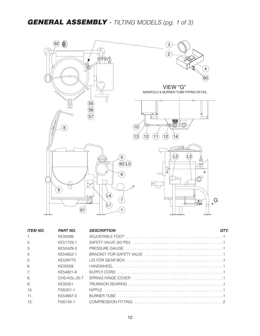 Cleveland Range KCL-25-T, KGT-25-T, KGL-25-T manual General Assembly Tilting Models pg 