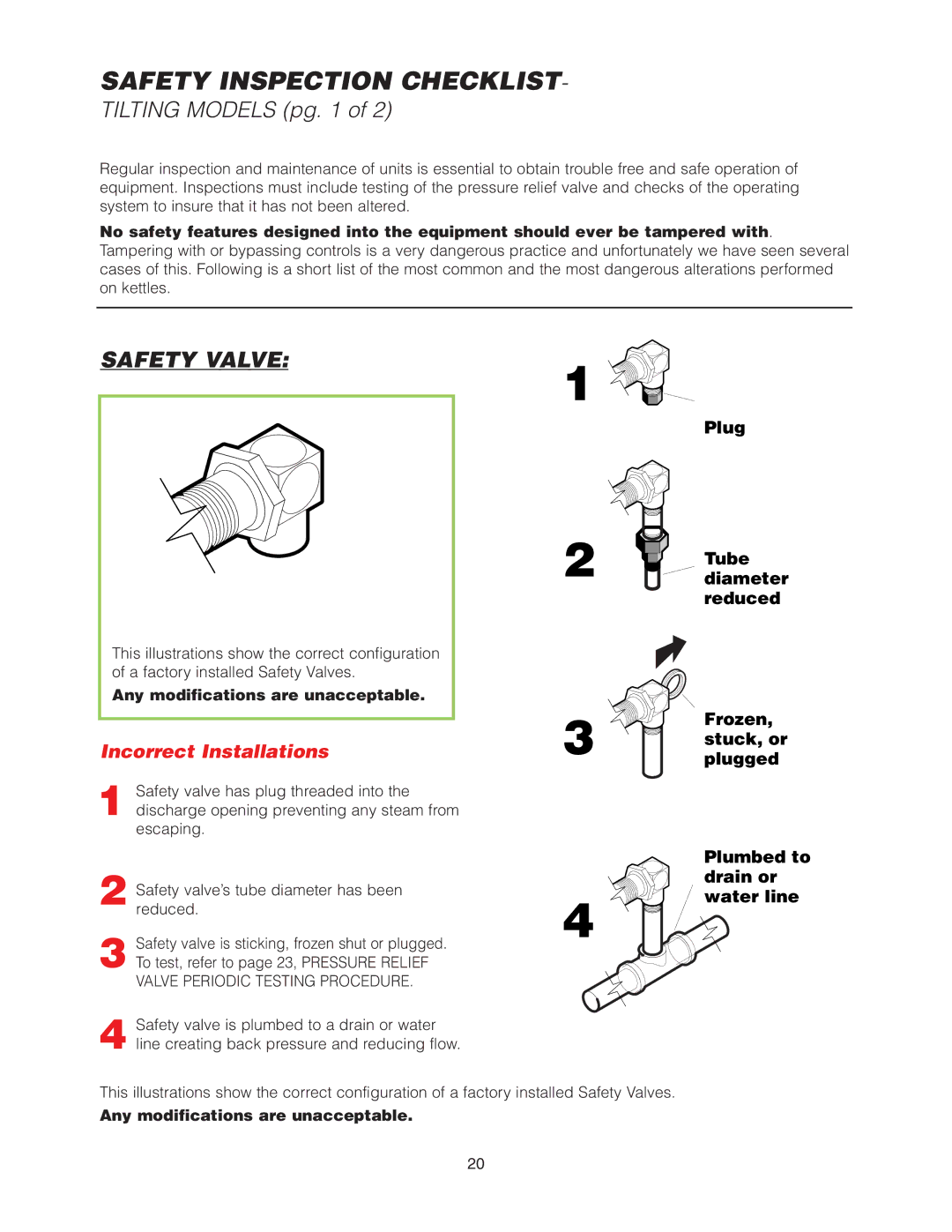 Cleveland Range KCL-25-T, KGT-25-T, KGL-25-T manual Safety Inspection Checklist, Tilting Models pg 