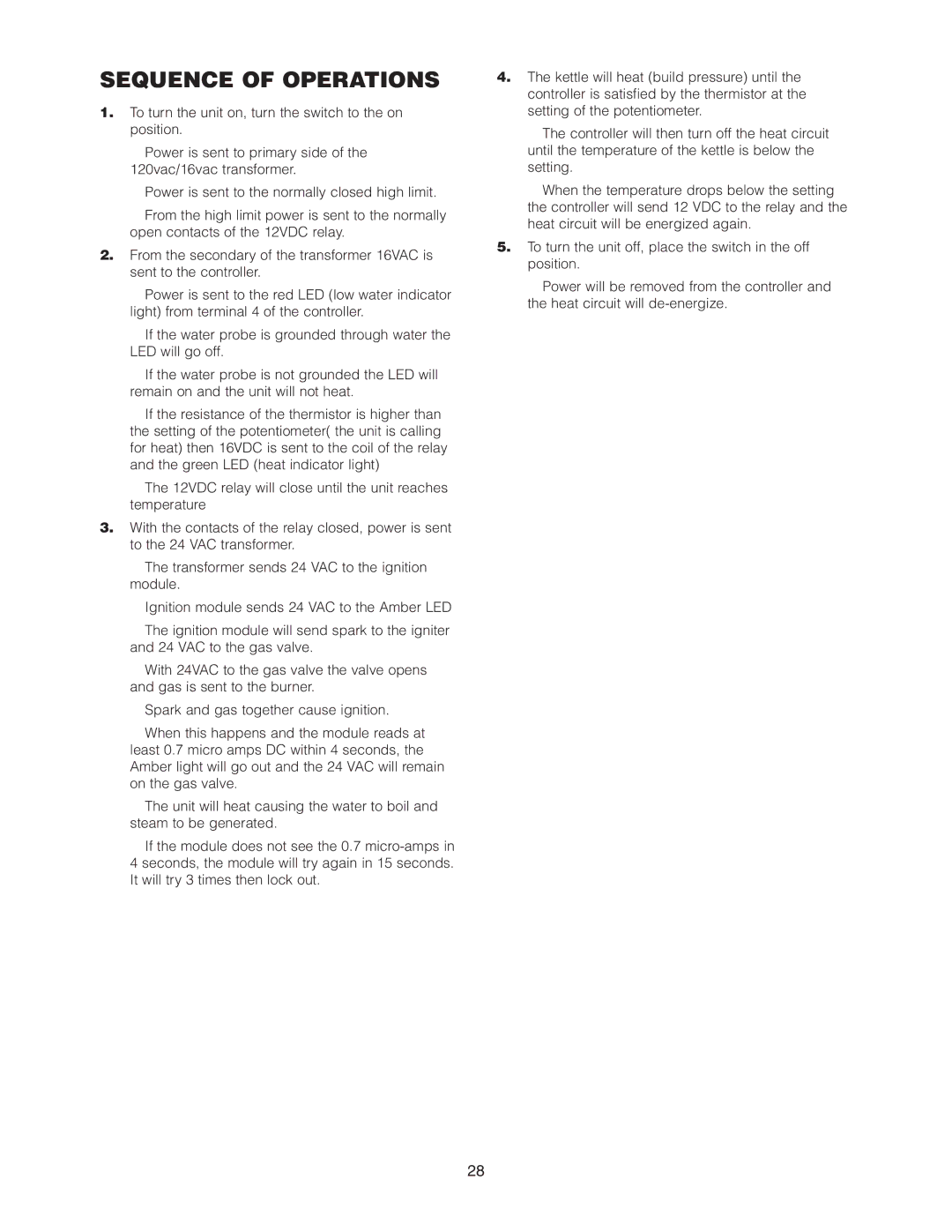 Cleveland Range KGT-25-T, KCL-25-T, KGL-25-T manual Sequence of Operations 